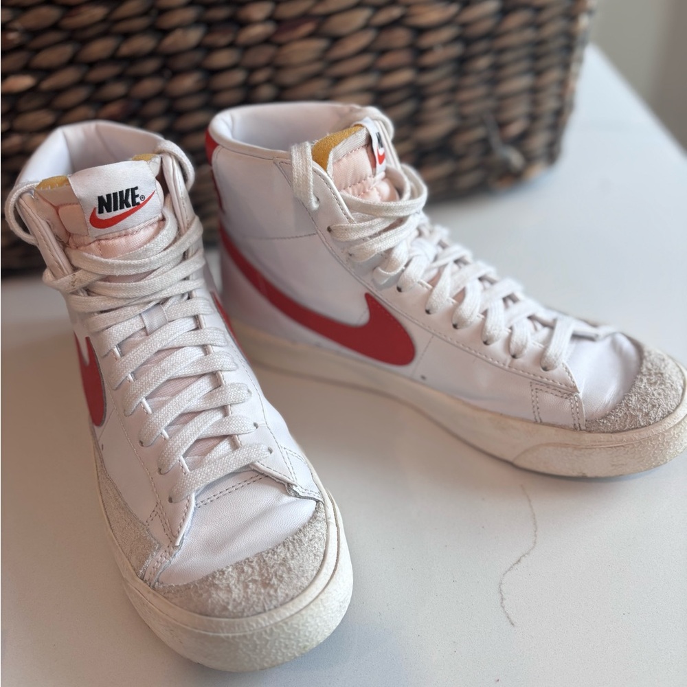 Nike Blazers- White and Red High-Top Sneakers